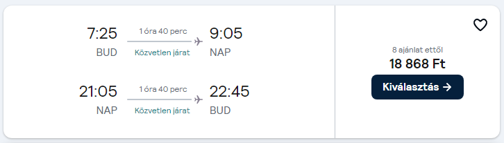 Nápoly olcsó 1 napos repülőjegy